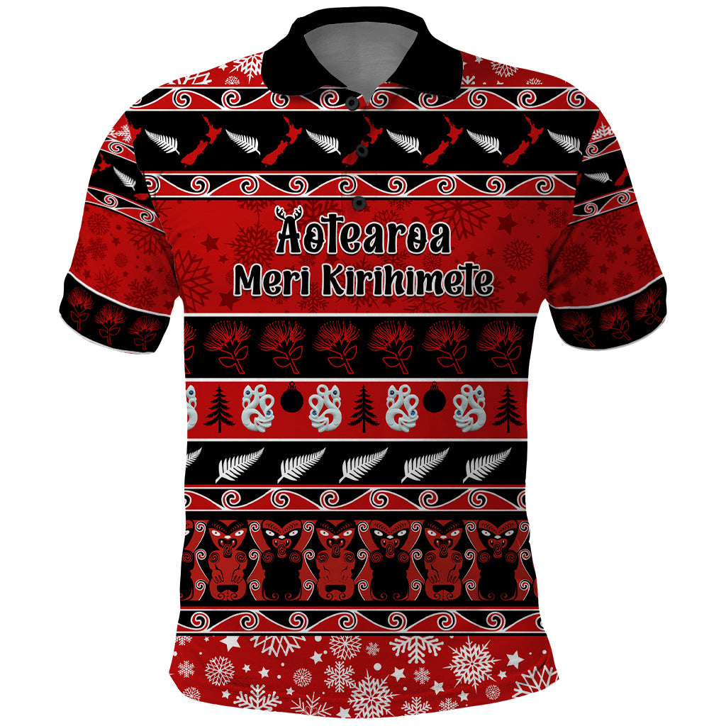 Personalised New Zealand Christmas Polo Shirt Aotearoa Kiwi Meri Kirihimete Red Version LT14 Red - Polynesian Pride