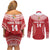 Custom Tonga Mate Maa Couples Matching Off Shoulder Short Dress and Long Sleeve Button Shirt Go Champions Tongan Ngatu - Red