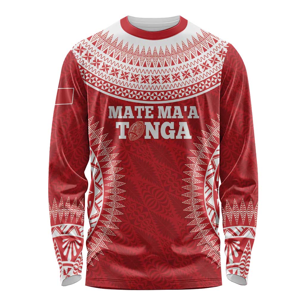 Custom Tonga Mate Maa Long Sleeve Shirt Go Champions Tongan Ngatu - Red LT14 Unisex Red - Polynesian Pride