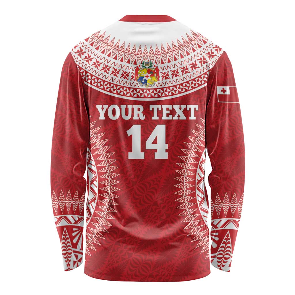 Custom Tonga Mate Maa Long Sleeve Shirt Go Champions Tongan Ngatu - Red LT14 - Polynesian Pride