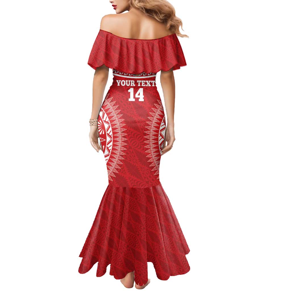 Custom Tonga Mate Maa Mermaid Dress Go Champions Tongan Ngatu - Red LT14 - Polynesian Pride