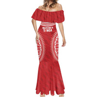 Custom Tonga Mate Maa Mermaid Dress Go Champions Tongan Ngatu - Red LT14 - Polynesian Pride