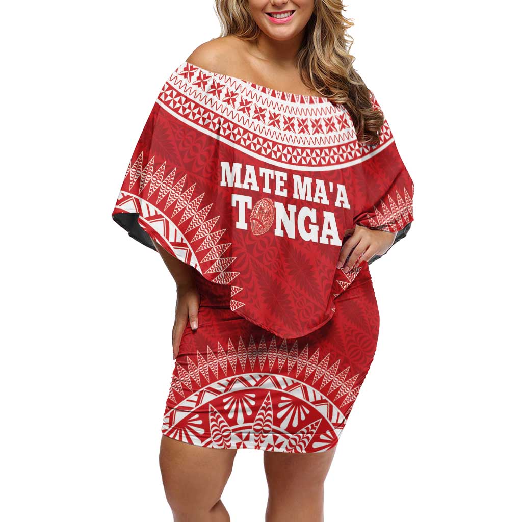 Custom Tonga Mate Maa Off Shoulder Short Dress Go Champions Tongan Ngatu - Red LT14 Women Red - Polynesian Pride