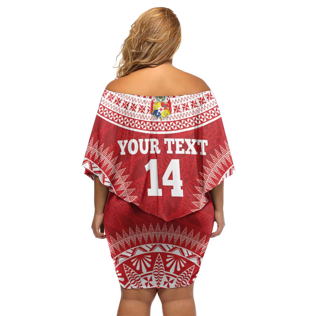 Custom Tonga Mate Maa Off Shoulder Short Dress Go Champions Tongan Ngatu - Red LT14 - Polynesian Pride