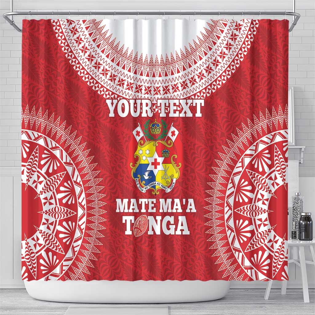 Custom Tonga Mate Maa Shower Curtain Go Champions Tongan Ngatu - Red LT14 - Polynesian Pride