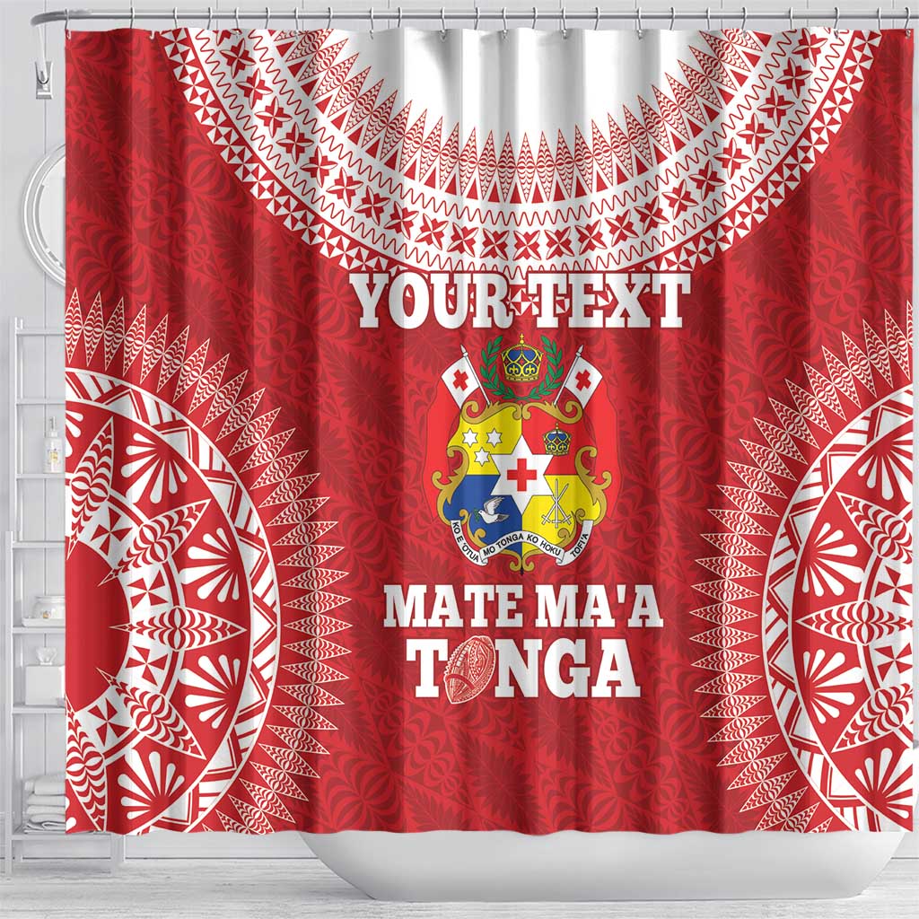 Custom Tonga Mate Maa Shower Curtain Go Champions Tongan Ngatu - Red LT14 - Polynesian Pride