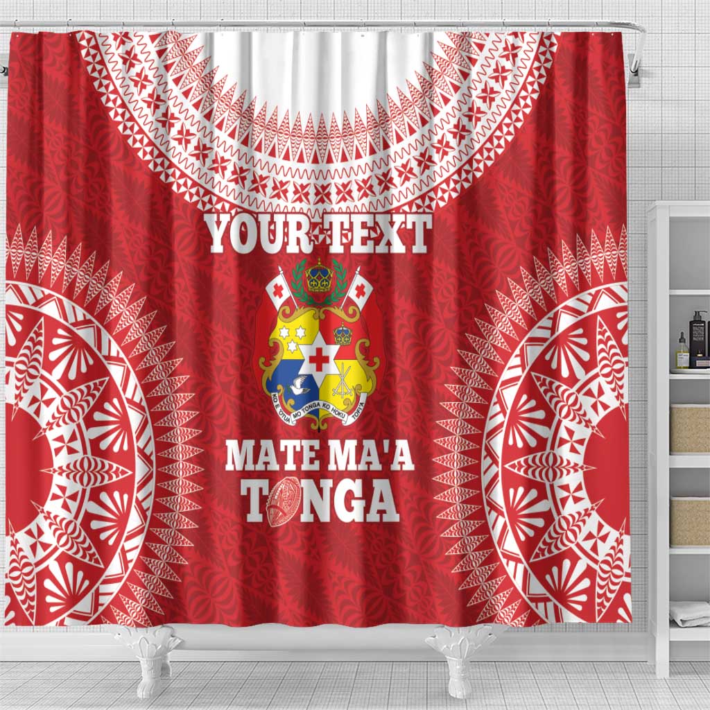 Custom Tonga Mate Maa Shower Curtain Go Champions Tongan Ngatu - Red LT14 - Polynesian Pride
