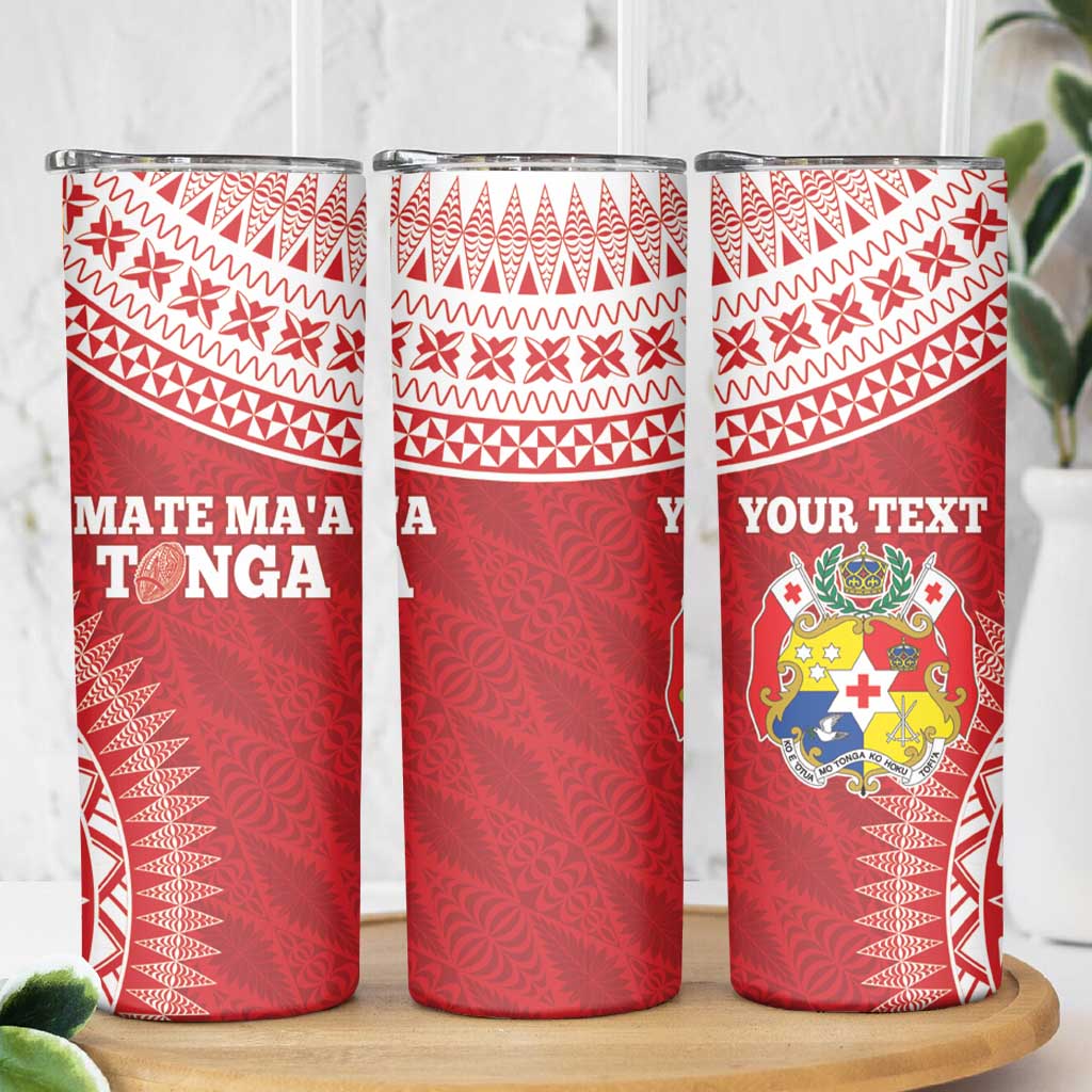 Personalised Tonga Mate Maa Skinny Tumbler Go Champions Tongan Ngatu - Red LT14 - Polynesian Pride