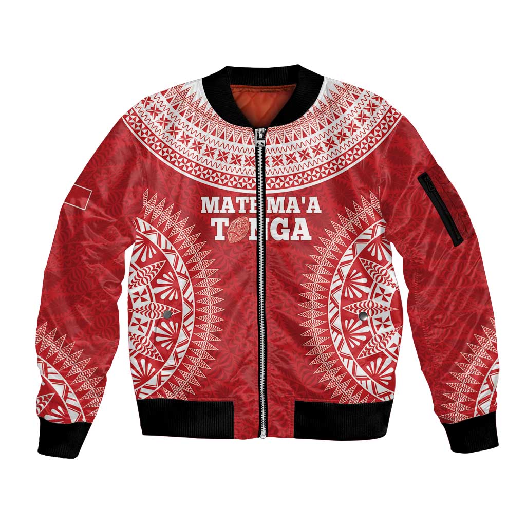 Custom Tonga Mate Maa Sleeve Zip Bomber Jacket Go Champions Tongan Ngatu - Red LT14 Unisex Red - Polynesian Pride