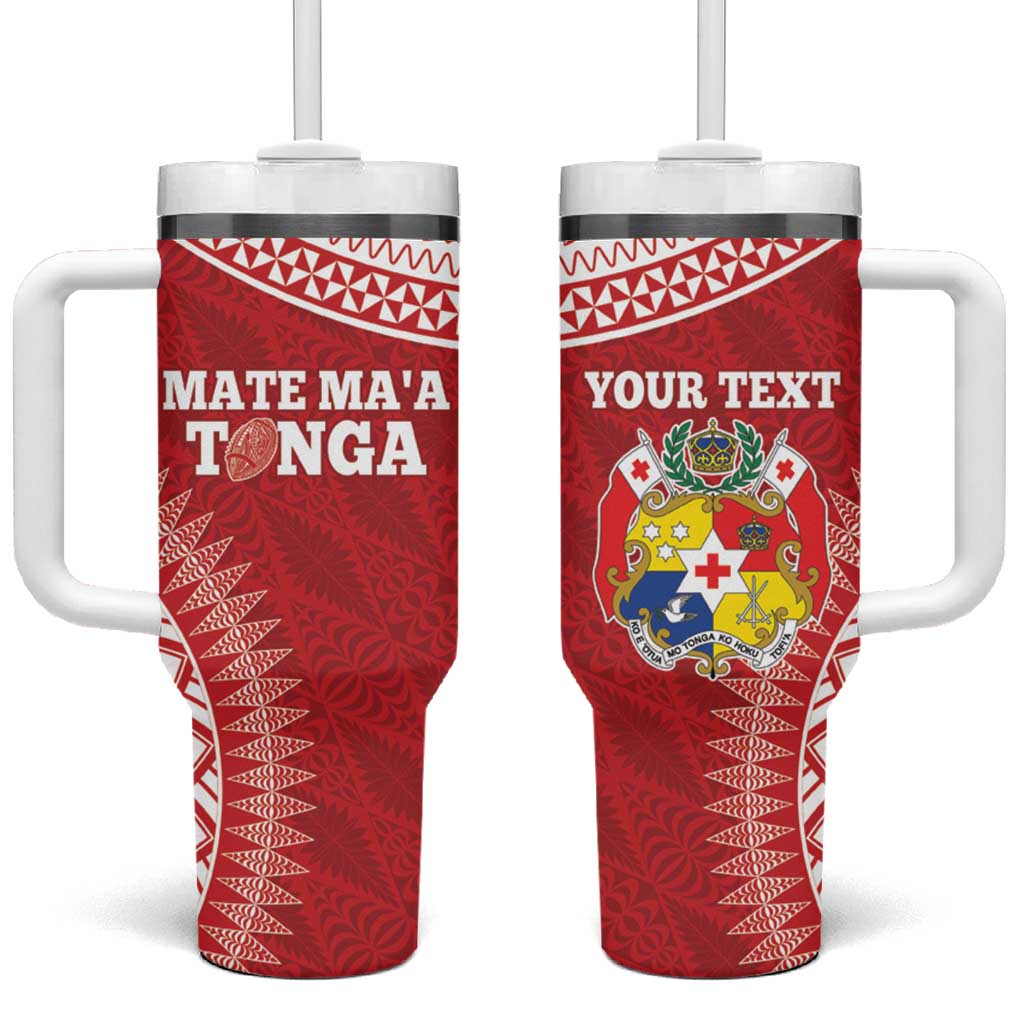 Personalised Tonga Mate Maa Tumbler With Handle Go Champions Tongan Ngatu - Red LT14 One Size: 40 oz Red - Polynesian Pride