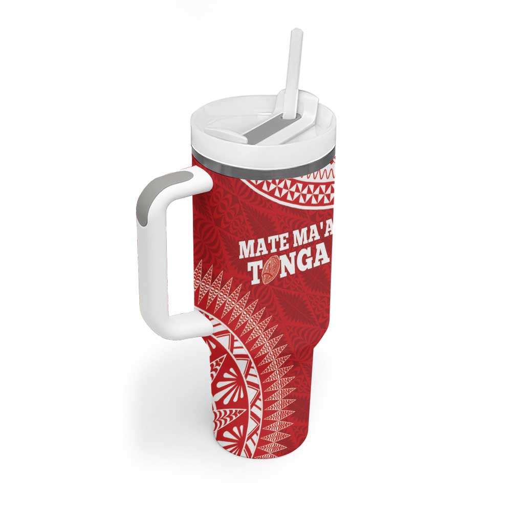 Personalised Tonga Mate Maa Tumbler With Handle Go Champions Tongan Ngatu - Red LT14 - Polynesian Pride