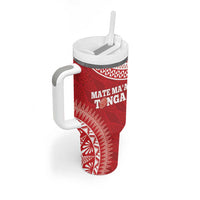 Personalised Tonga Mate Maa Tumbler With Handle Go Champions Tongan Ngatu - Red LT14 - Polynesian Pride