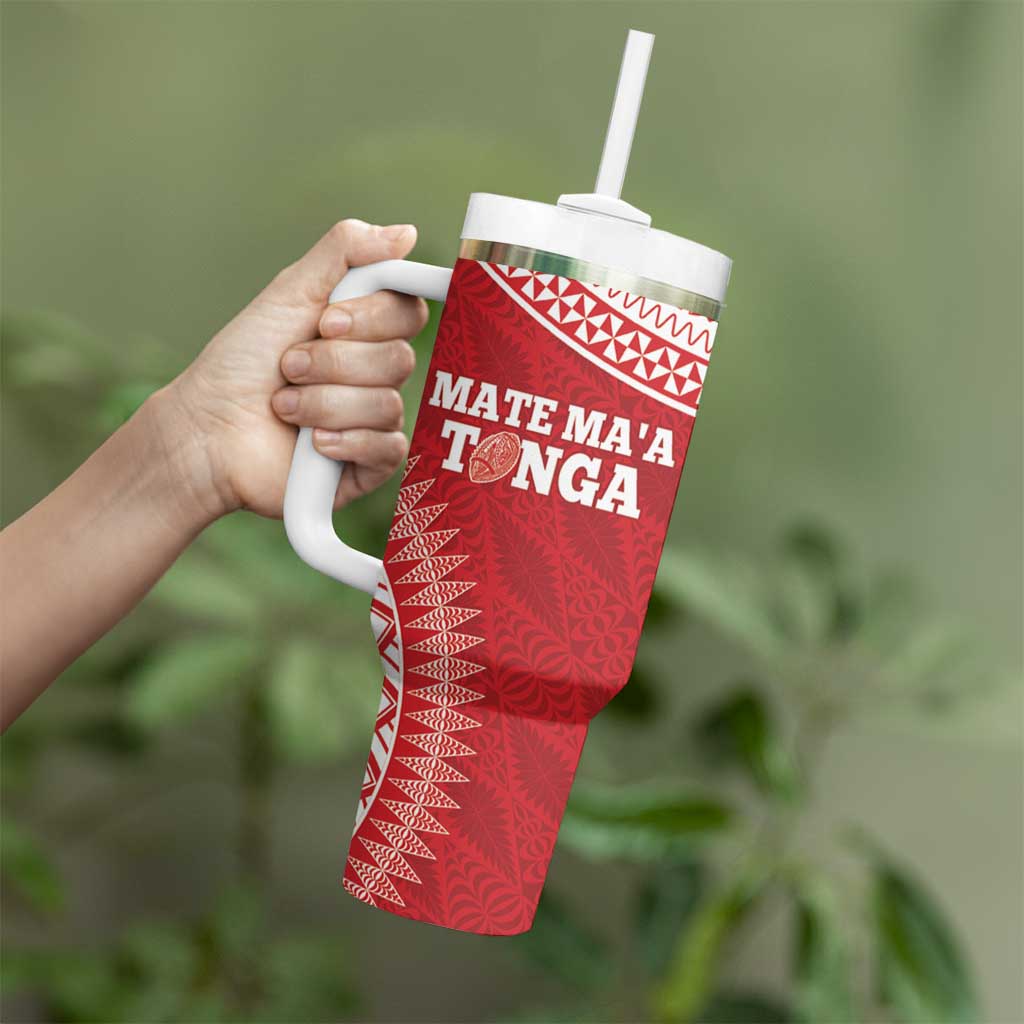 Personalised Tonga Mate Maa Tumbler With Handle Go Champions Tongan Ngatu - Red LT14 - Polynesian Pride