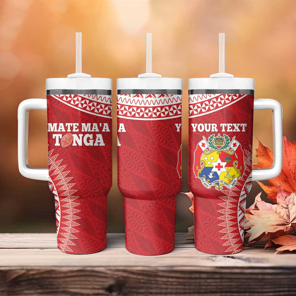 Personalised Tonga Mate Maa Tumbler With Handle Go Champions Tongan Ngatu - Red LT14 - Polynesian Pride
