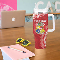 Personalised Tonga Mate Maa Tumbler With Handle Go Champions Tongan Ngatu - Red LT14 - Polynesian Pride