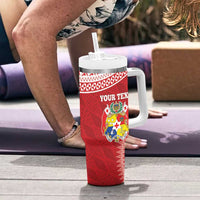 Personalised Tonga Mate Maa Tumbler With Handle Go Champions Tongan Ngatu - Red LT14 - Polynesian Pride