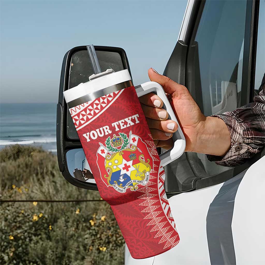 Personalised Tonga Mate Maa Tumbler With Handle Go Champions Tongan Ngatu - Red LT14 - Polynesian Pride