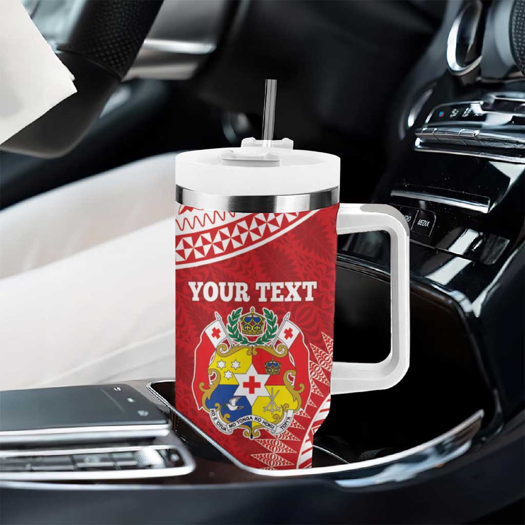 Personalised Tonga Mate Maa Tumbler With Handle Go Champions Tongan Ngatu - Red LT14 - Polynesian Pride