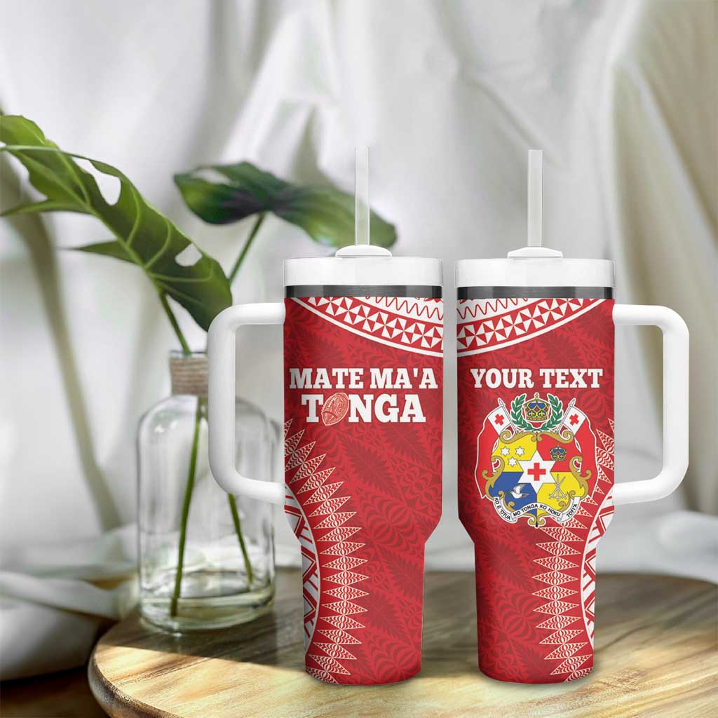 Personalised Tonga Mate Maa Tumbler With Handle Go Champions Tongan Ngatu - Red LT14 - Polynesian Pride