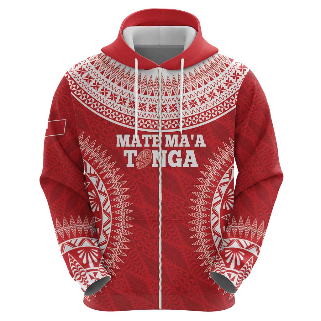 Custom Tonga Mate Maa Zip Hoodie Go Champions Tongan Ngatu - Red LT14 - Polynesian Pride