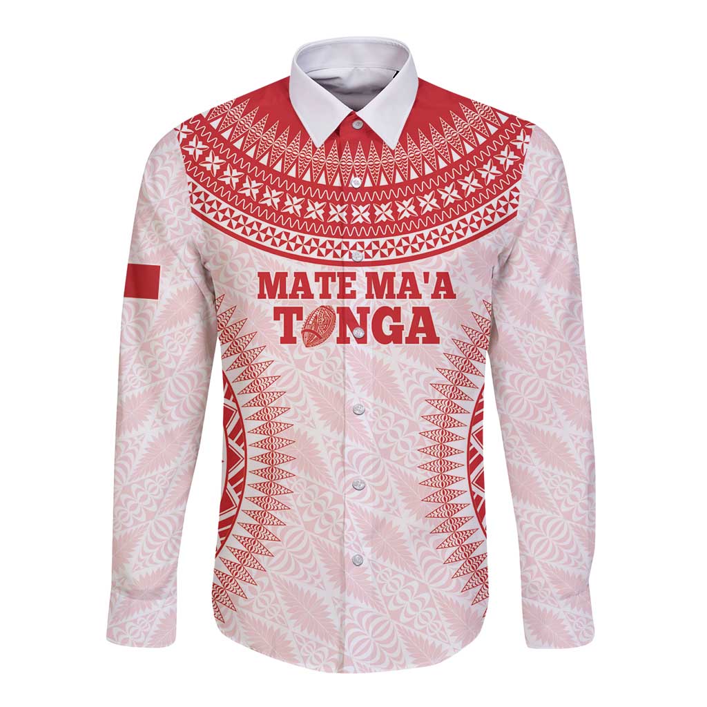 Custom Tonga Mate Maa Long Sleeve Button Shirt Go Champions Tongan Ngatu - White LT14 Unisex White - Polynesian Pride