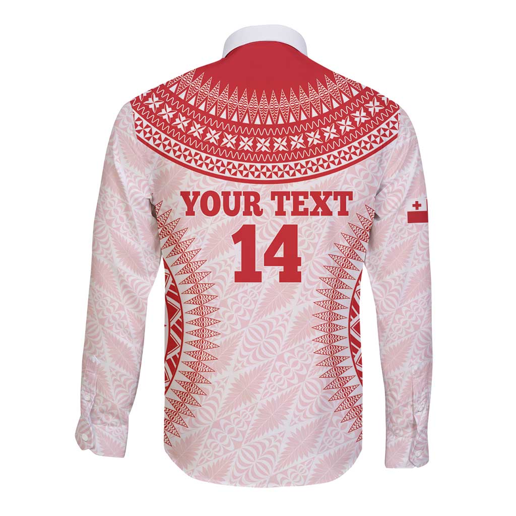 Custom Tonga Mate Maa Long Sleeve Button Shirt Go Champions Tongan Ngatu - White LT14 - Polynesian Pride