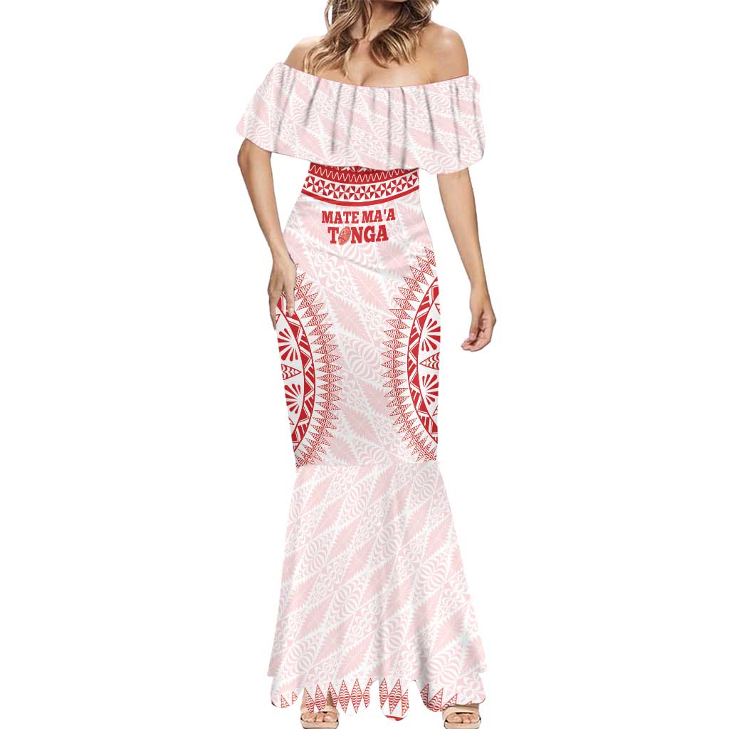 Custom Tonga Mate Maa Mermaid Dress Go Champions Tongan Ngatu - White LT14 - Polynesian Pride