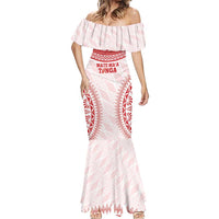 Custom Tonga Mate Maa Mermaid Dress Go Champions Tongan Ngatu - White LT14 - Polynesian Pride