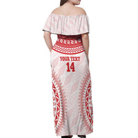 Custom Tonga Mate Maa Off Shoulder Maxi Dress Go Champions Tongan Ngatu - White LT14 - Polynesian Pride