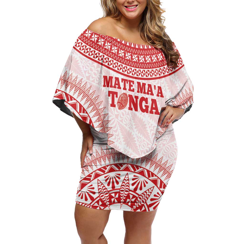 Custom Tonga Mate Maa Off Shoulder Short Dress Go Champions Tongan Ngatu - White LT14 Women White - Polynesian Pride