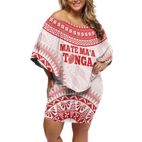 Custom Tonga Mate Maa Off Shoulder Short Dress Go Champions Tongan Ngatu - White LT14 Women White - Polynesian Pride