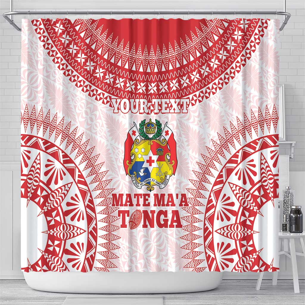 Custom Tonga Mate Maa Shower Curtain Go Champions Tongan Ngatu - White LT14 - Polynesian Pride