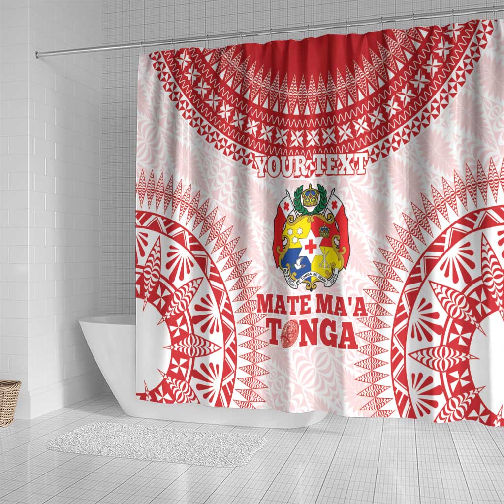 Custom Tonga Mate Maa Shower Curtain Go Champions Tongan Ngatu - White LT14 - Polynesian Pride