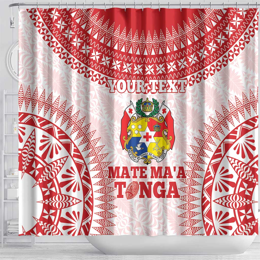 Custom Tonga Mate Maa Shower Curtain Go Champions Tongan Ngatu - White LT14 - Polynesian Pride