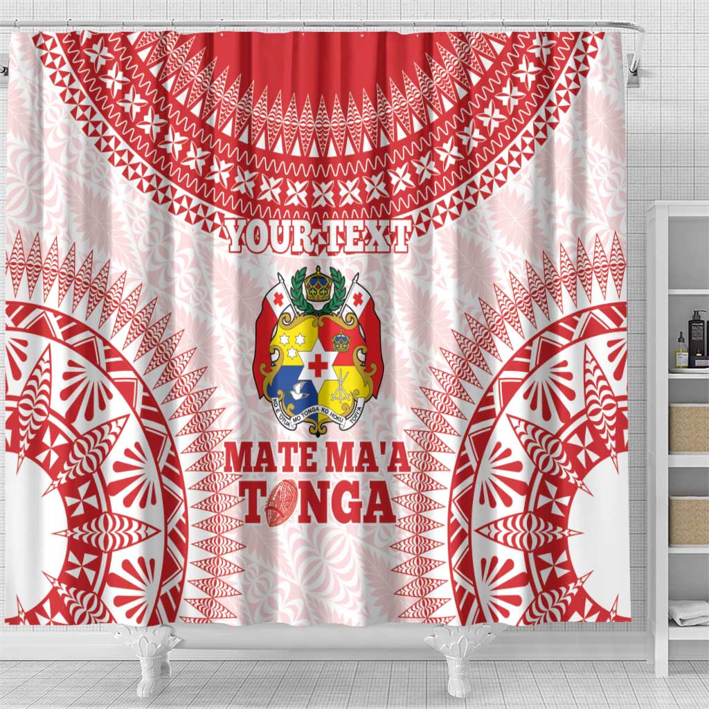 Custom Tonga Mate Maa Shower Curtain Go Champions Tongan Ngatu - White LT14 - Polynesian Pride