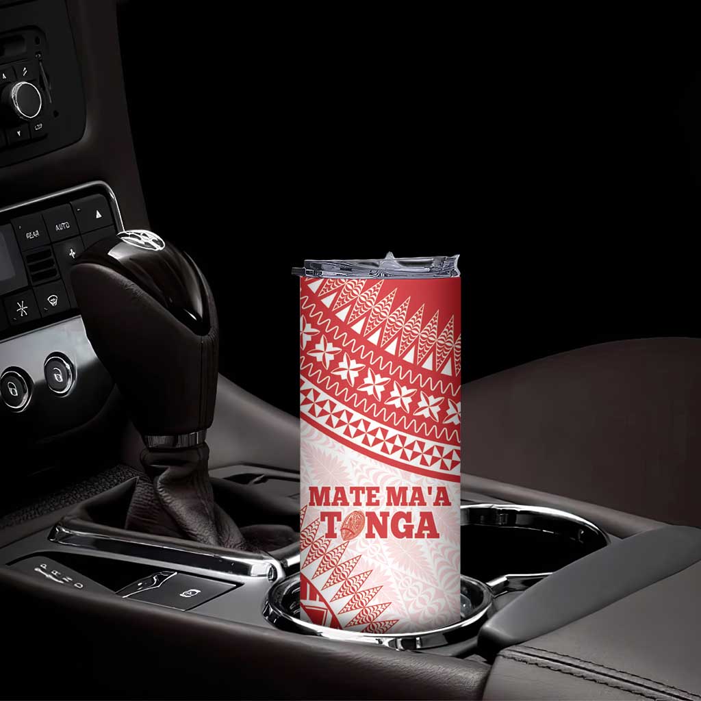 Personalised Tonga Mate Maa Skinny Tumbler Go Champions Tongan Ngatu - White LT14 - Polynesian Pride