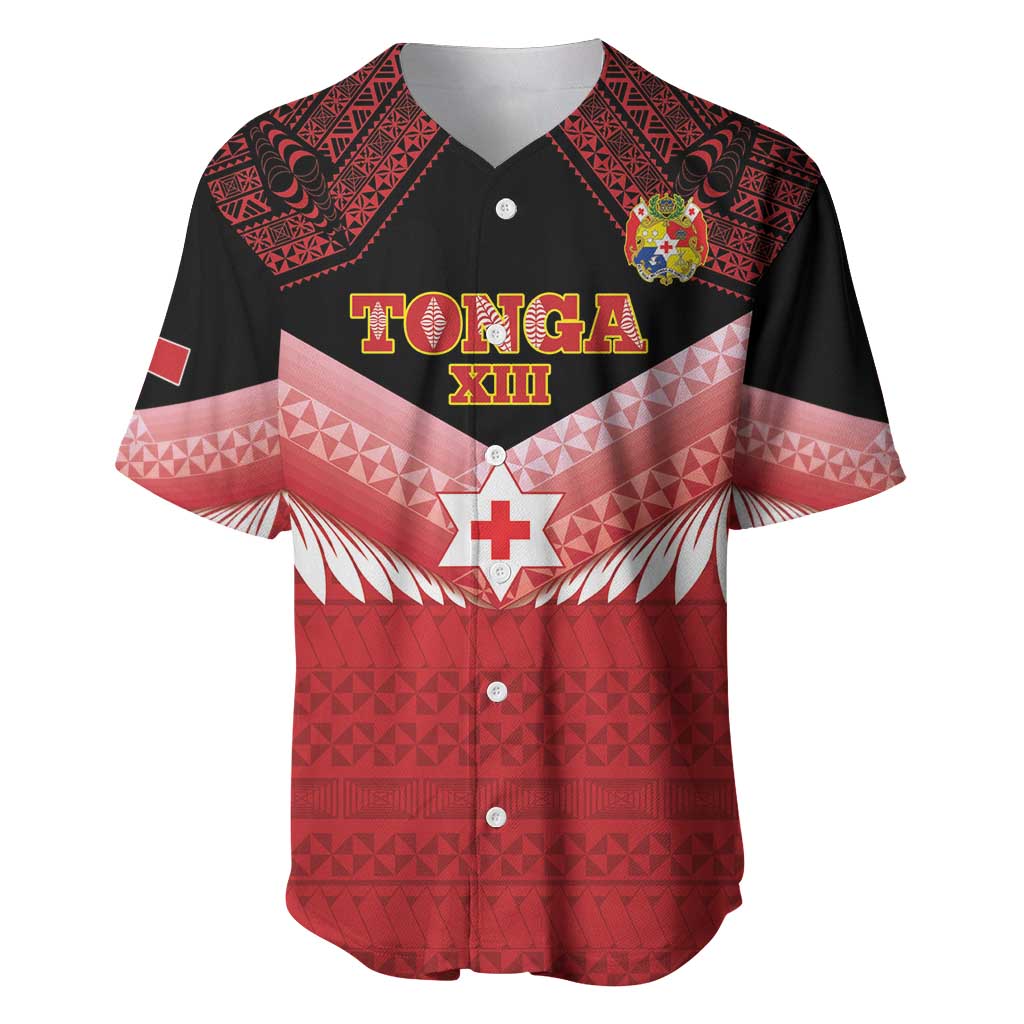 Custom Mate Maa Tonga XIII Baseball Jersey Tongan Kupesi Ngatu - Rugby Style LT14 Red - Polynesian Pride