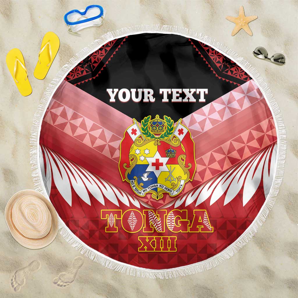 Custom Mate Maa Tonga XIII Beach Blanket Tongan Kupesi Ngatu - Rugby Style LT14 One Size 150cm Red - Polynesian Pride
