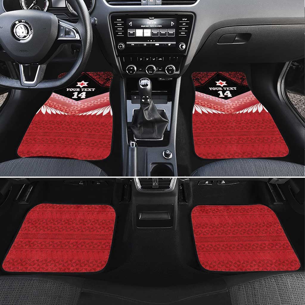 Custom Mate Maa Tonga XIII Car Mats Tongan Kupesi Ngatu - Rugby Style LT14 Set 4pcs Red - Polynesian Pride
