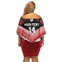 Custom Mate Maa Tonga XIII Off Shoulder Short Dress Tongan Kupesi Ngatu - Rugby Style LT14 - Polynesian Pride