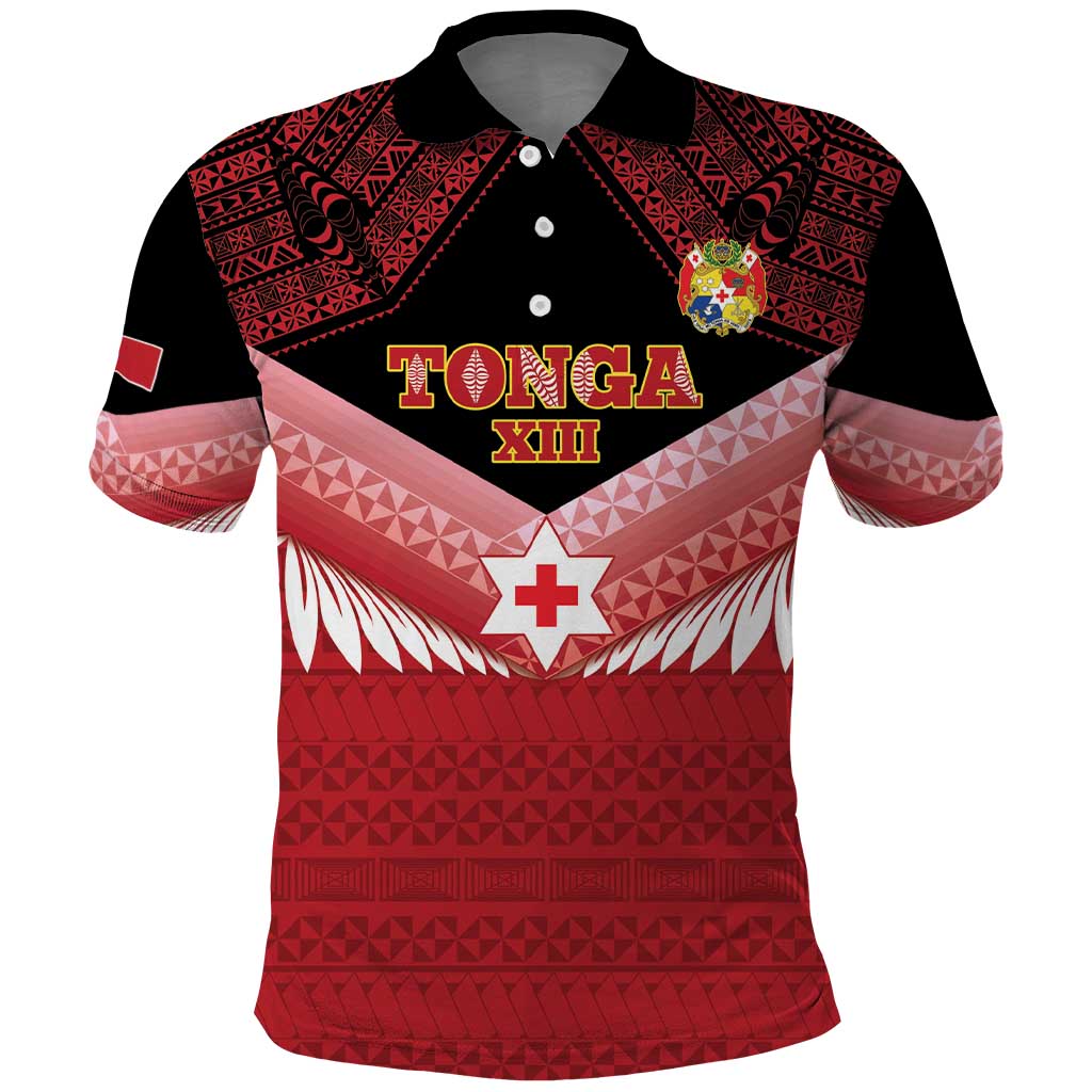 Custom Mate Maa Tonga XIII Polo Shirt Tongan Kupesi Ngatu - Rugby Style LT14 Red - Polynesian Pride