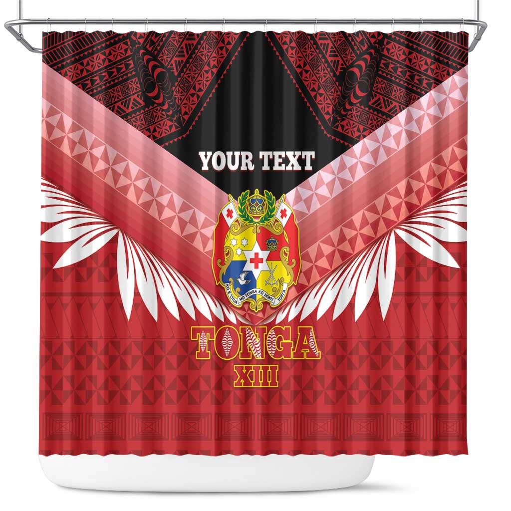 Custom Mate Maa Tonga XIII Shower Curtain Tongan Kupesi Ngatu - Rugby Style LT14 Red - Polynesian Pride