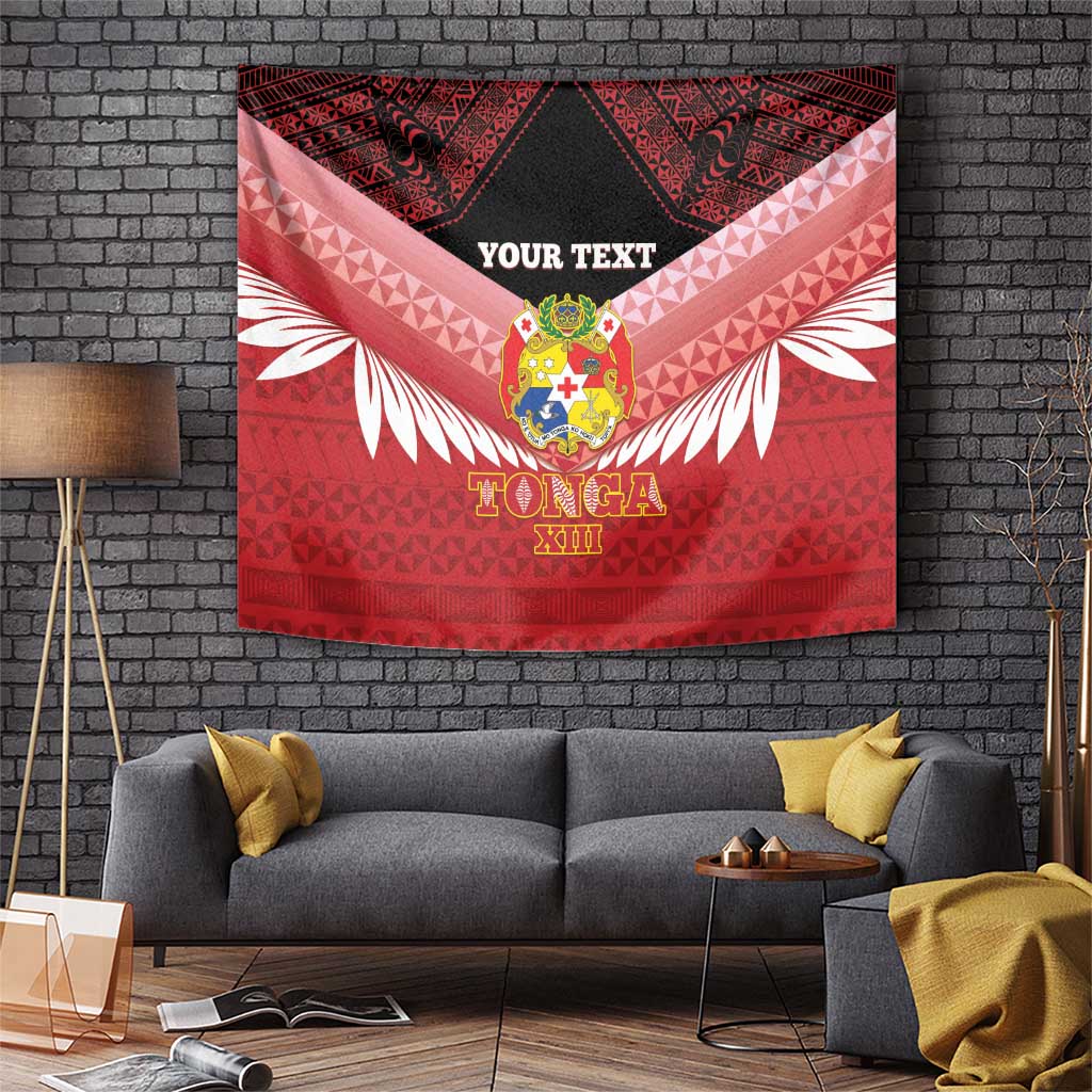 Custom Mate Maa Tonga XIII Tapestry Tongan Kupesi Ngatu - Rugby Style LT14 Red - Polynesian Pride
