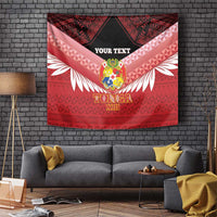 Custom Mate Maa Tonga XIII Tapestry Tongan Kupesi Ngatu - Rugby Style LT14 Red - Polynesian Pride