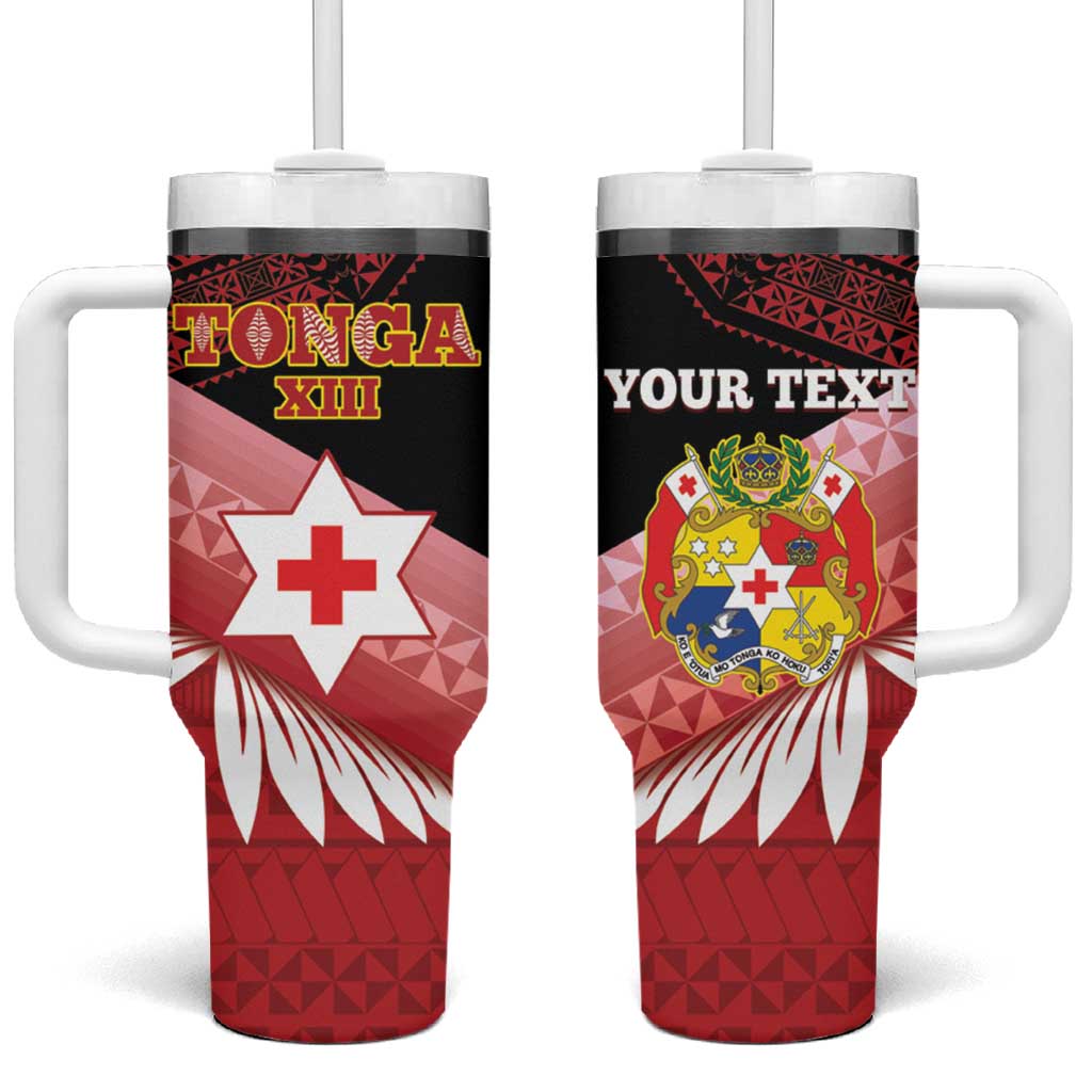 Personalised Mate Maa Tonga XIII Tumbler With Handle Tongan Kupesi Ngatu - Rugby Style LT14 One Size: 40 oz Red - Polynesian Pride