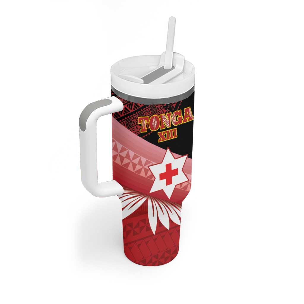Personalised Mate Maa Tonga XIII Tumbler With Handle Tongan Kupesi Ngatu - Rugby Style LT14 - Polynesian Pride