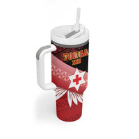Personalised Mate Maa Tonga XIII Tumbler With Handle Tongan Kupesi Ngatu - Rugby Style LT14 - Polynesian Pride