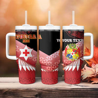 Personalised Mate Maa Tonga XIII Tumbler With Handle Tongan Kupesi Ngatu - Rugby Style LT14 - Polynesian Pride