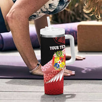 Personalised Mate Maa Tonga XIII Tumbler With Handle Tongan Kupesi Ngatu - Rugby Style LT14 - Polynesian Pride