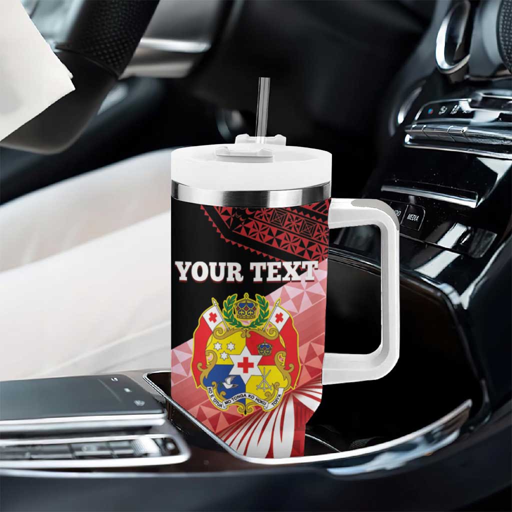 Personalised Mate Maa Tonga XIII Tumbler With Handle Tongan Kupesi Ngatu - Rugby Style LT14 - Polynesian Pride